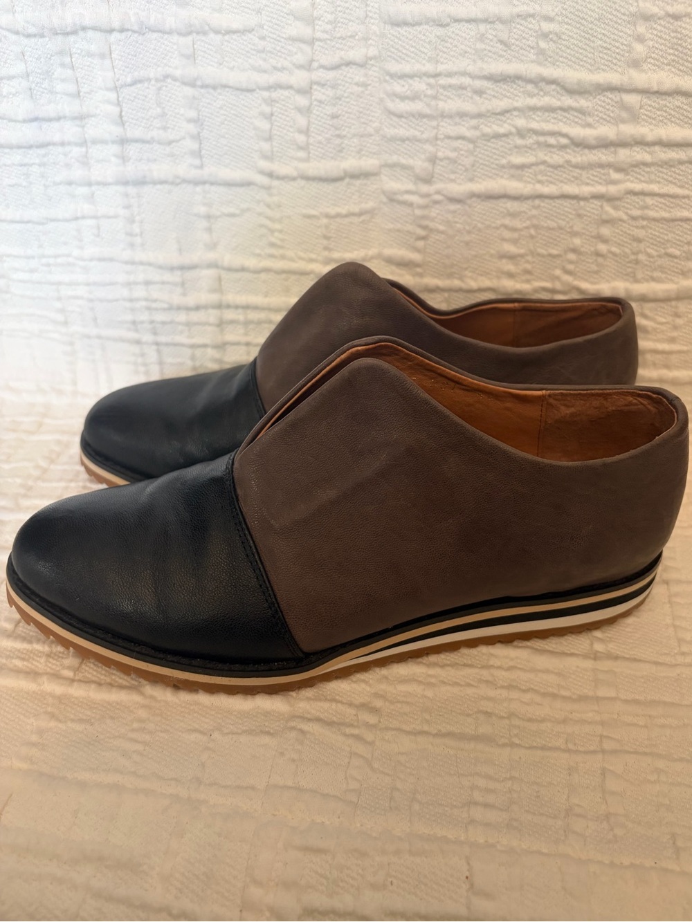 Two-Tone Slip-On Loafers in Black & Brown
